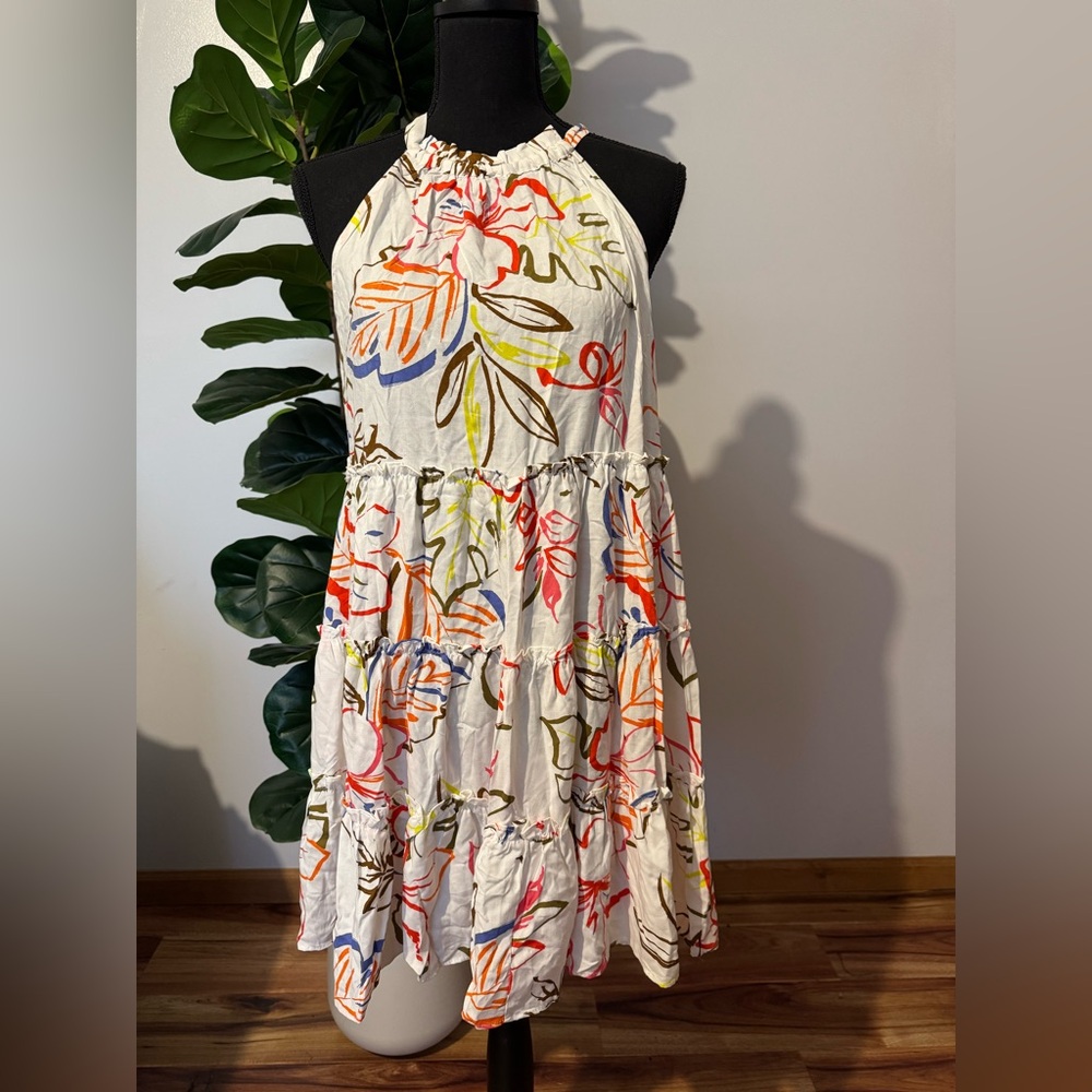 CeCe Multicolor Floral Tiered Midi Dress